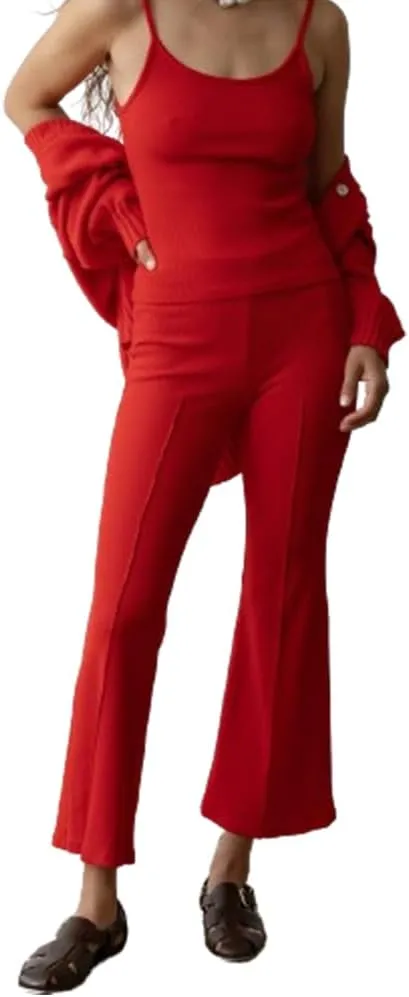IMISSILLEB Women Ribbed Knit Flare Pants Solid Color Low Rise Stretch Seamless Bootcut Bell Bottoms Yoga Lounge Ankle Pants
