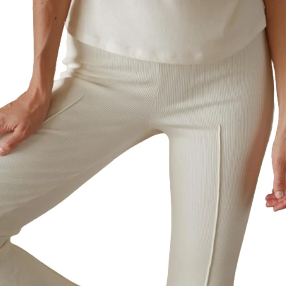 IMISSILLEB Women Ribbed Knit Flare Pants Solid Color Low Rise Stretch Seamless Bootcut Bell Bottoms Yoga Lounge Ankle Pants