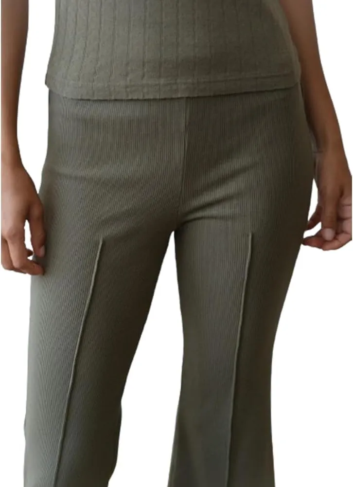 IMISSILLEB Women Ribbed Knit Flare Pants Solid Color Low Rise Stretch Seamless Bootcut Bell Bottoms Yoga Lounge Ankle Pants