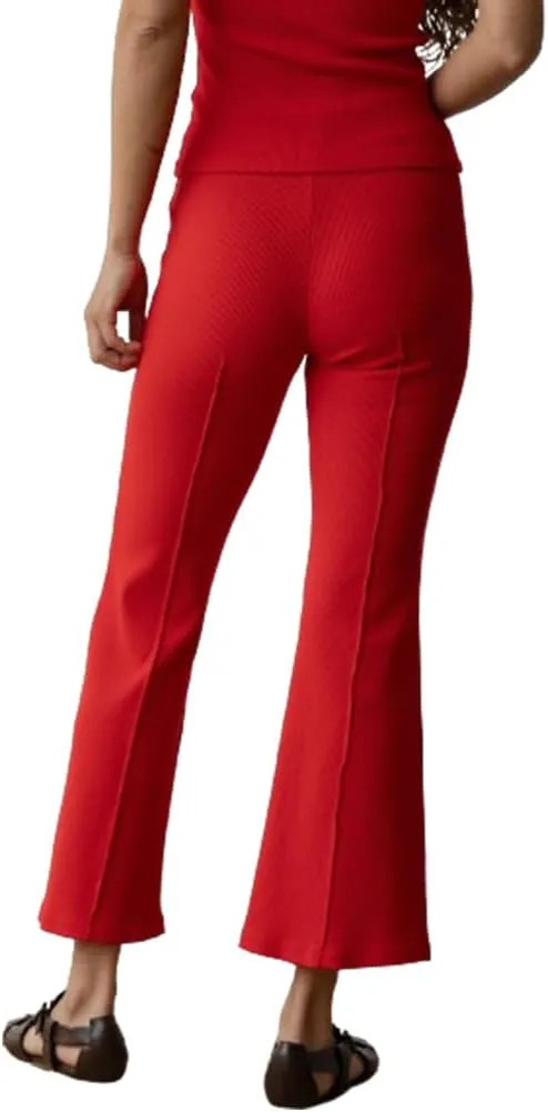 IMISSILLEB Women Ribbed Knit Flare Pants Solid Color Low Rise Stretch Seamless Bootcut Bell Bottoms Yoga Lounge Ankle Pants