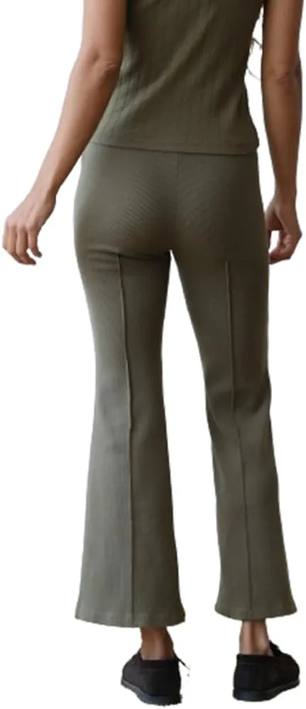 IMISSILLEB Women Ribbed Knit Flare Pants Solid Color Low Rise Stretch Seamless Bootcut Bell Bottoms Yoga Lounge Ankle Pants