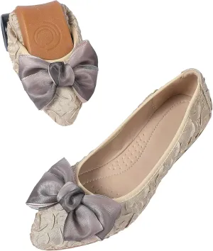 INEELUYI Women's Slip on Foldable Ballet Flats Bow Pointy Toe Comfortable Walking Flat Shoes
