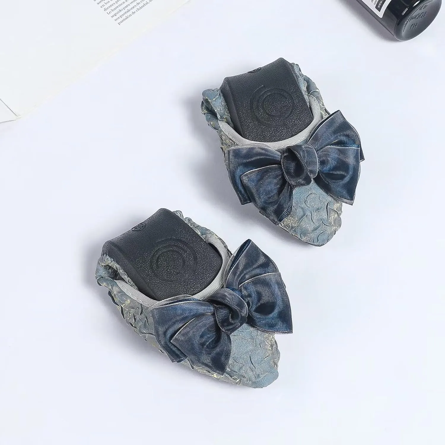 INEELUYI Women's Slip on Foldable Ballet Flats Bow Pointy Toe Comfortable Walking Flat Shoes