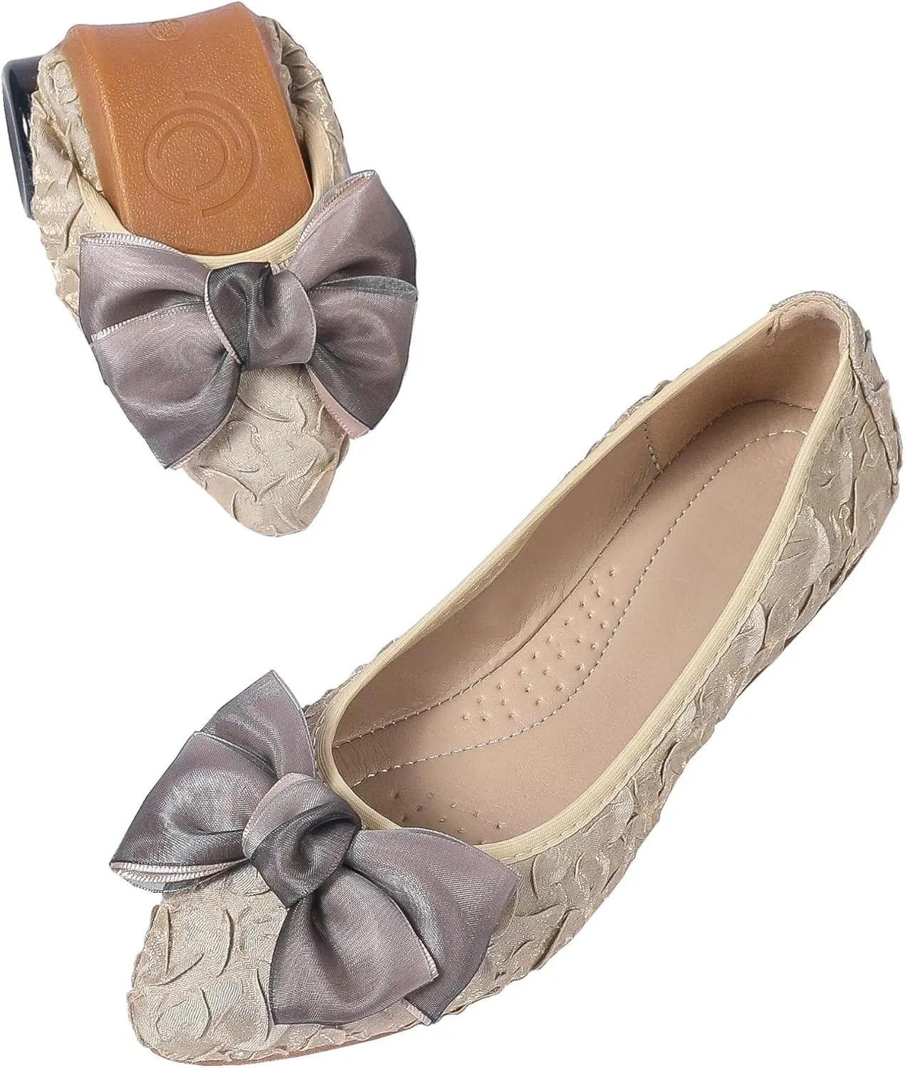 INEELUYI Women's Slip on Foldable Ballet Flats Bow Pointy Toe Comfortable Walking Flat Shoes
