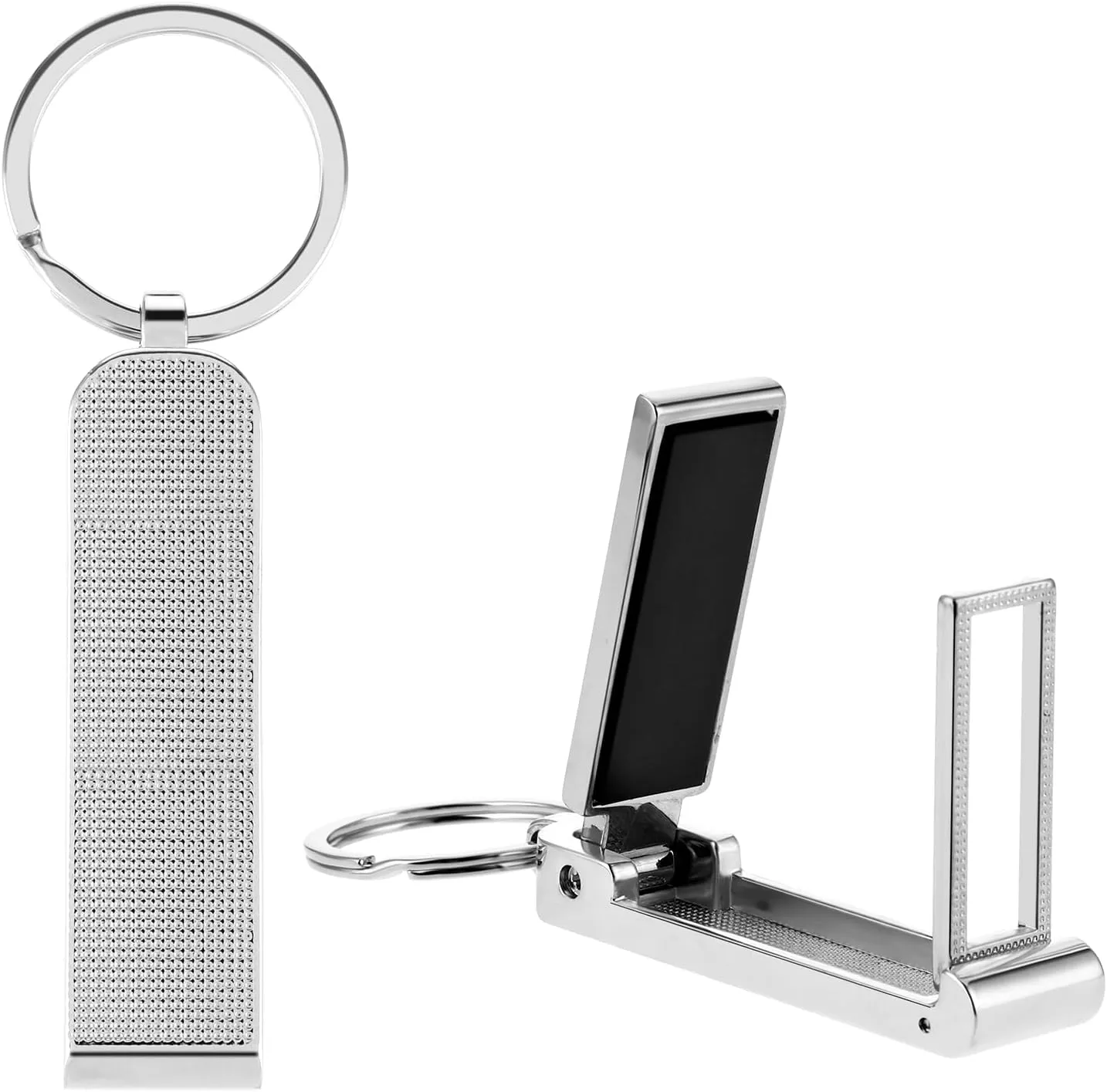 Instant Bag Purse Hook, 2 in 1 Desk Purse Holder Mobile Phone Stand Sliver Purse Hook Hanger Handbag Table Hook Keychain Hanger for Women Men