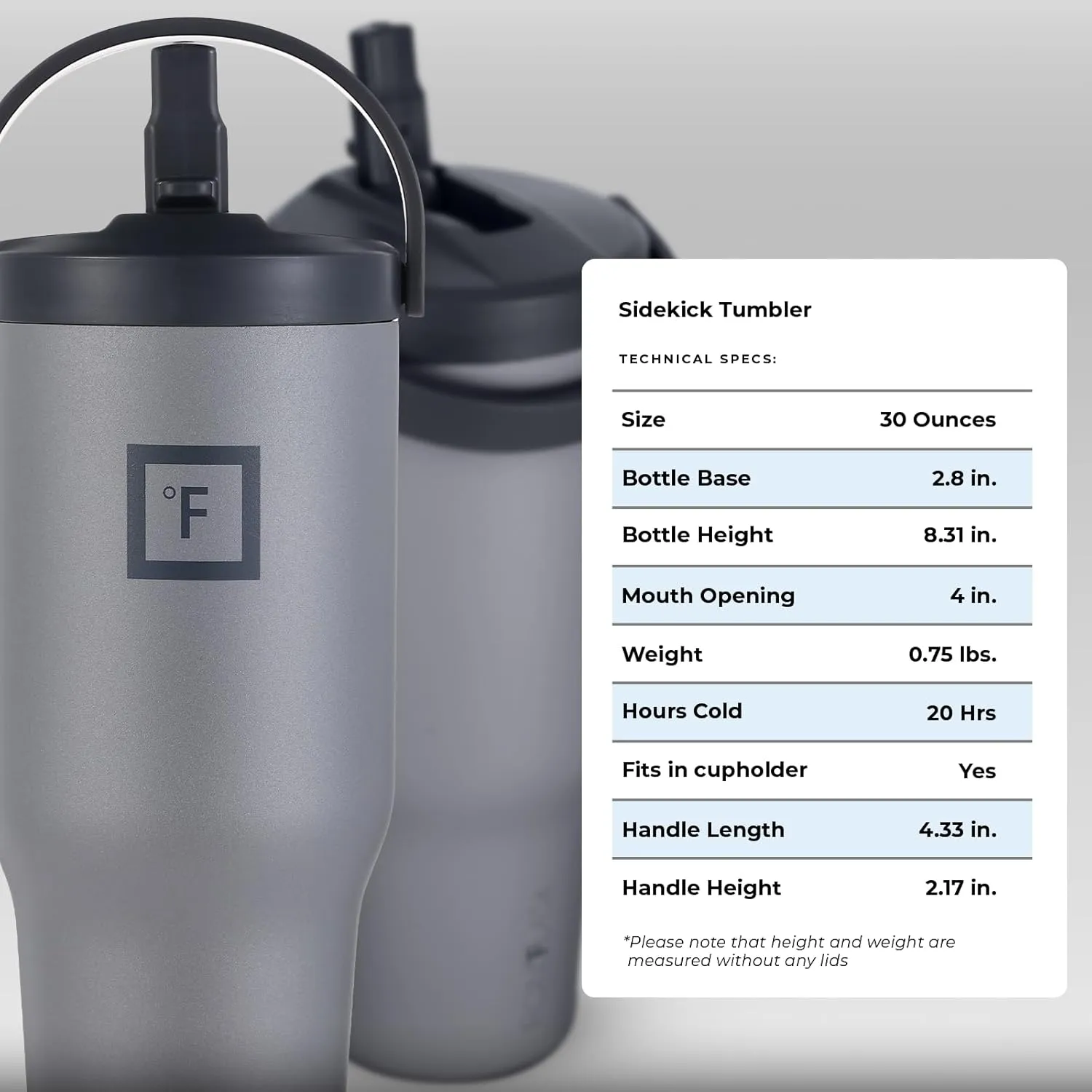 IRON °FLASK Sidekick Insulated Water Tumbler w/Straw & Foldable Handle-Stainless Steel Leak-Proof Bottle, Non-Slip Base, Fits Cup Holders for Hot, Cold Drinks -Travel Mug - 30 Oz, Graphite Slate
