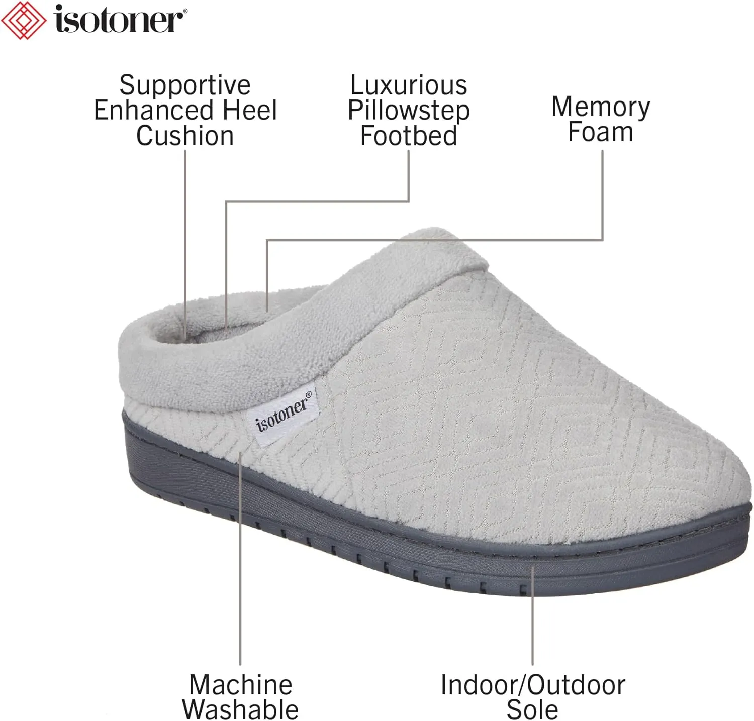 isotoner Women's Diamond Microterry Gemma Clog Slipper