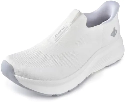 JACKSHIBO Women's Wide Toe Box Slip in Free up Hands Shoes Arch Support Orthopedic Plantar Fasciitis Slip On Walking Sneakers with Metatarsal Pad