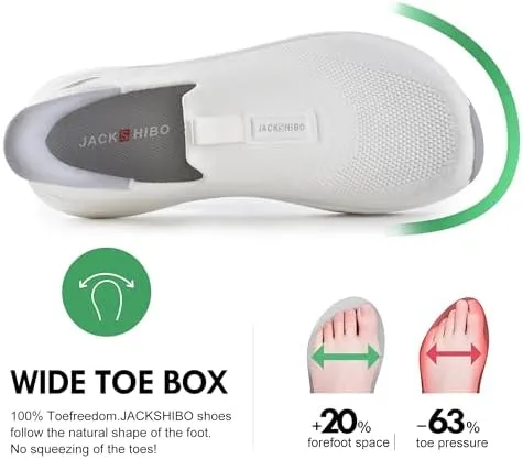 JACKSHIBO Women's Wide Toe Box Slip in Free up Hands Shoes Arch Support Orthopedic Plantar Fasciitis Slip On Walking Sneakers with Metatarsal Pad