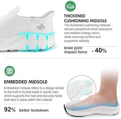 JACKSHIBO Women's Wide Toe Box Slip in Free up Hands Shoes Arch Support Orthopedic Plantar Fasciitis Slip On Walking Sneakers with Metatarsal Pad