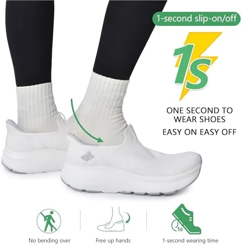 JACKSHIBO Women's Wide Toe Box Slip in Free up Hands Shoes Arch Support Orthopedic Plantar Fasciitis Slip On Walking Sneakers with Metatarsal Pad