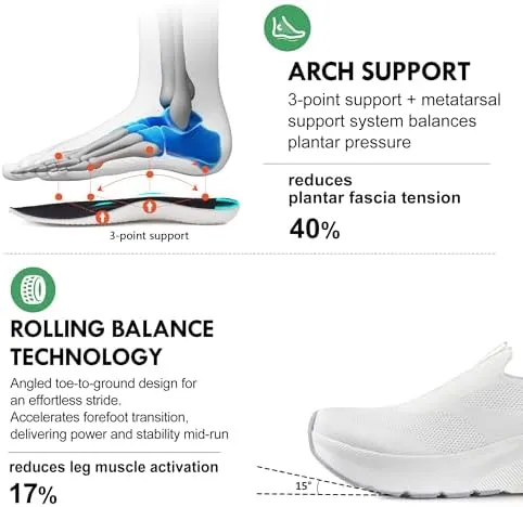 JACKSHIBO Women's Wide Toe Box Slip in Free up Hands Shoes Arch Support Orthopedic Plantar Fasciitis Slip On Walking Sneakers with Metatarsal Pad