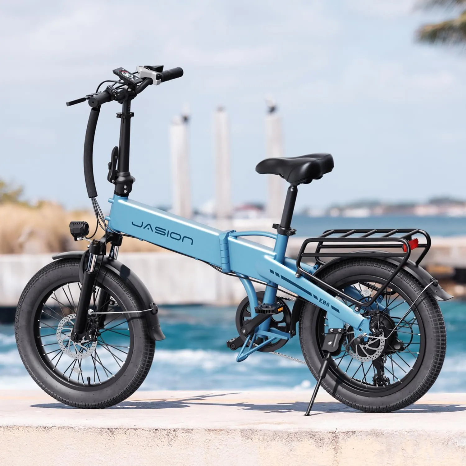 Jasion Electric Bike for Adults, 1000W Peak Motor up to 25MPH Top Speed, Aluminum 20'' Fat Tire Electric Bike Built-in 48V Removable Battery with 55 Max Miles Ebike, EBS Folding Ebikes for Adults