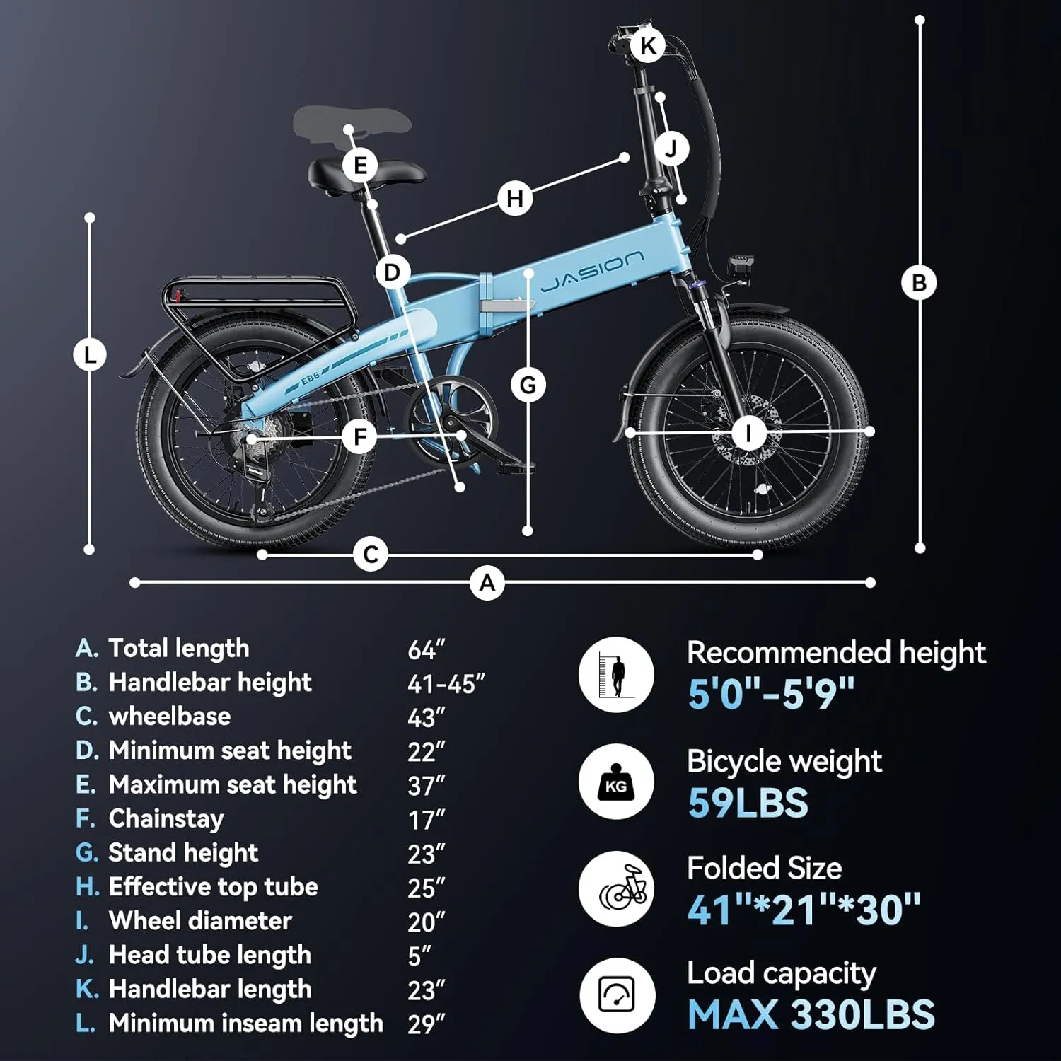 Jasion Electric Bike for Adults, 1000W Peak Motor up to 25MPH Top Speed, Aluminum 20'' Fat Tire Electric Bike Built-in 48V Removable Battery with 55 Max Miles Ebike, EBS Folding Ebikes for Adults