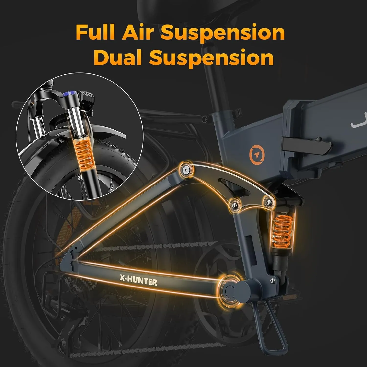Jasion X-Hunter Electric Bike for Adults,1400W Peak Motor 30MPH Max Speed,48V 13AH Removable Battery, Full Suspension System Design,20''*4.0 Fat Tire Foldable Ebike 7-Speed Bicycles