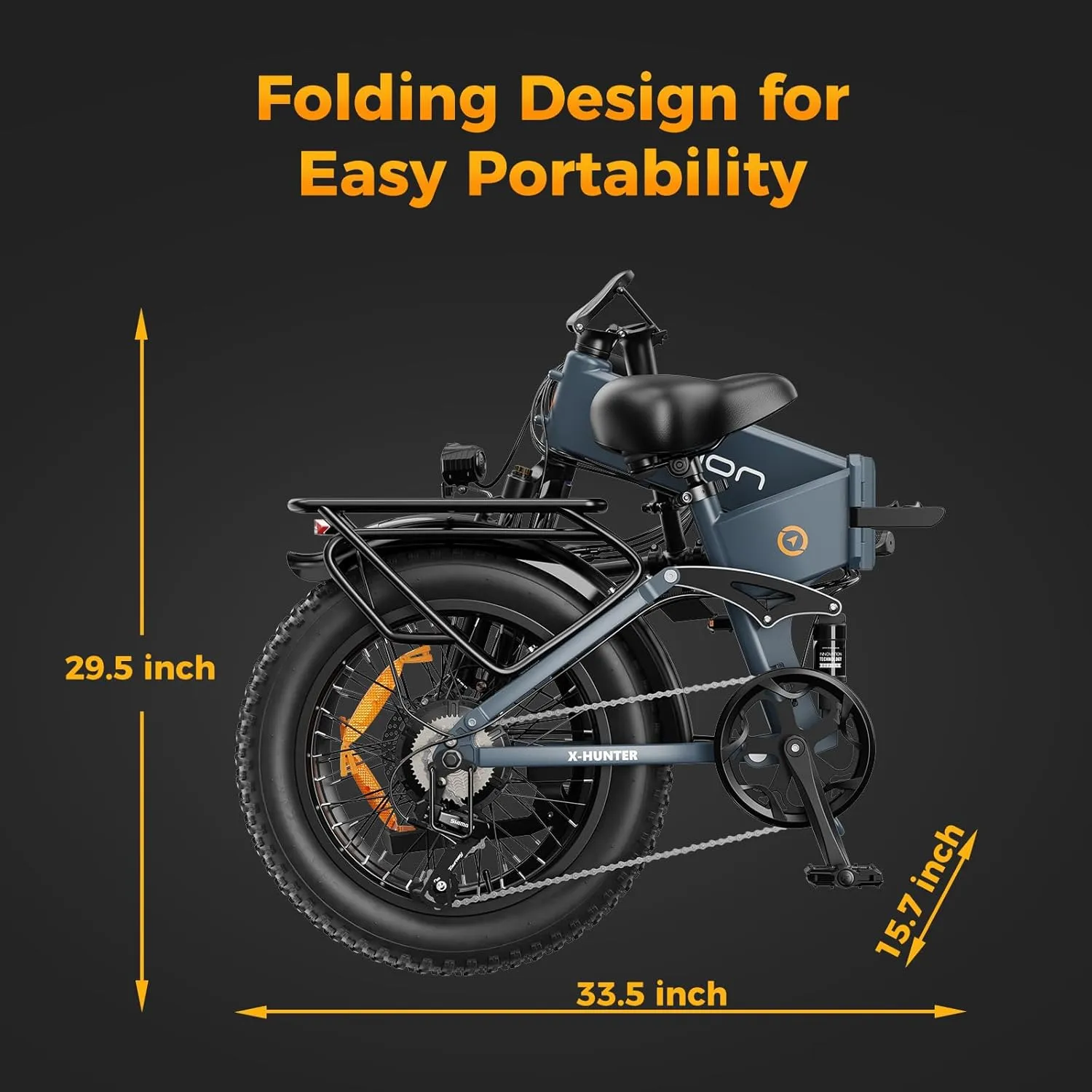 Jasion X-Hunter Electric Bike for Adults,1400W Peak Motor 30MPH Max Speed,48V 13AH Removable Battery, Full Suspension System Design,20''*4.0 Fat Tire Foldable Ebike 7-Speed Bicycles