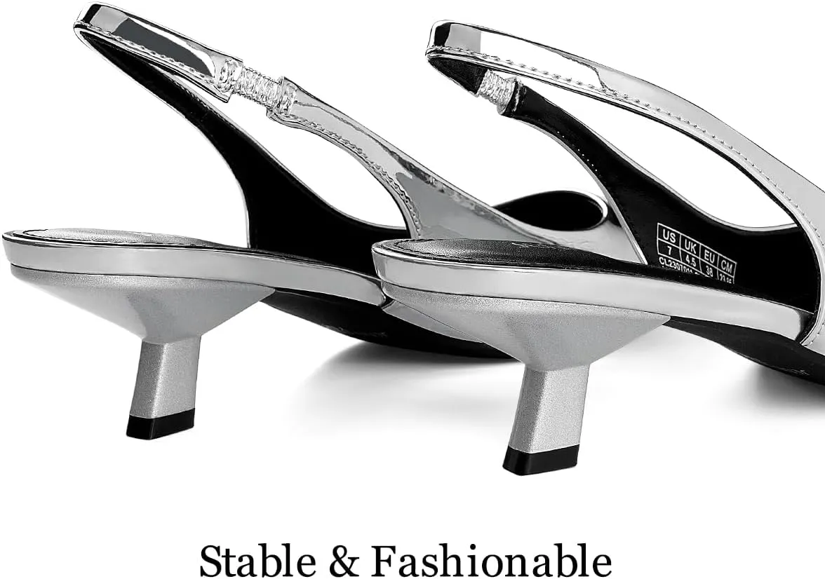 JENN ARDOR Slingback Heels for Women Low Heels Dress Shoes Kitten Pumps Dressy Heeled Sandals Wide Width Fashion Casual Shoes