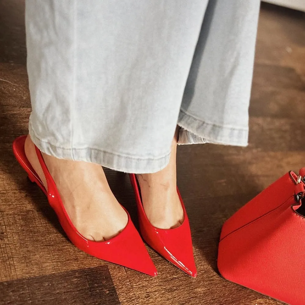 JENN ARDOR Slingback Heels for Women Low Heels Dress Shoes Kitten Pumps Dressy Heeled Sandals Wide Width Fashion Casual Shoes