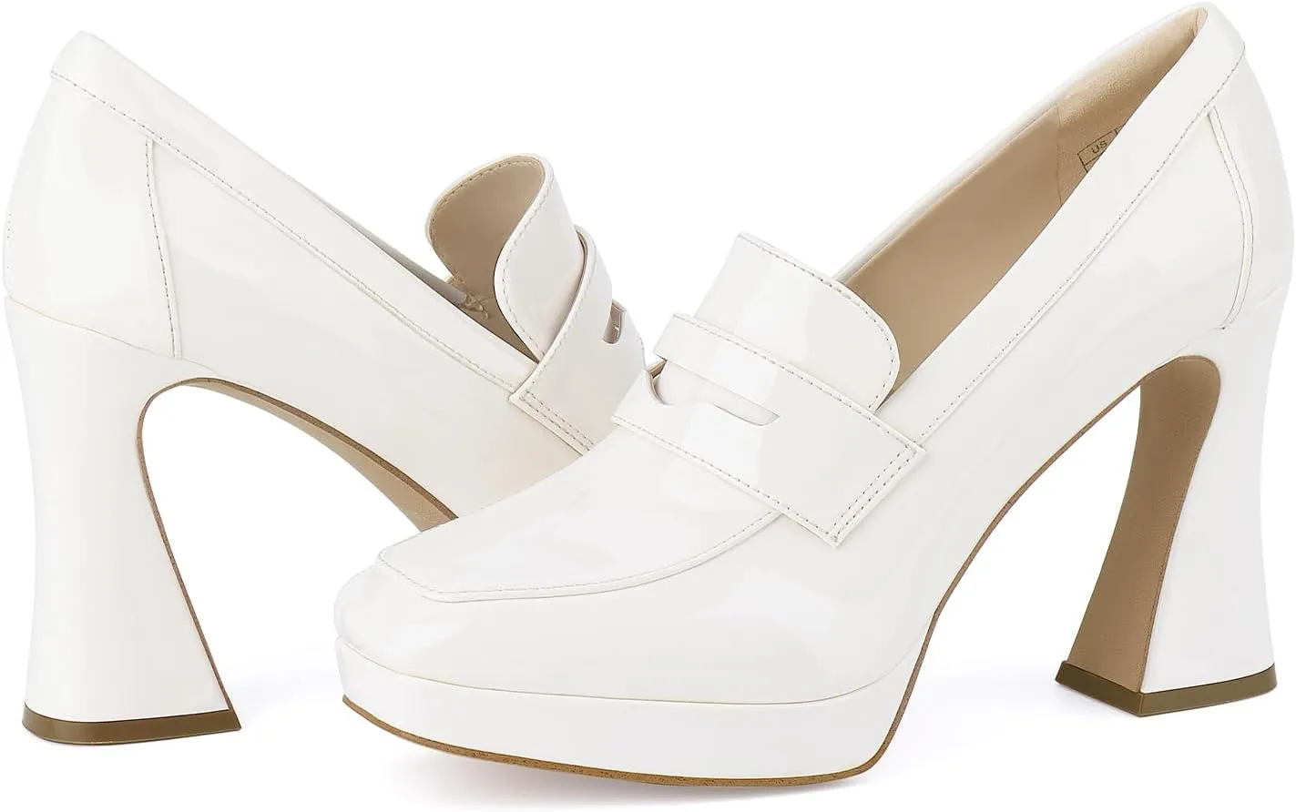 JENN ARDOR Women's Platform Loafer Heels Square Closed Toe Chunky Block High Penny Loafers Pumps Elegant Comfort Casual Slip On Wedding Dress Shoes
