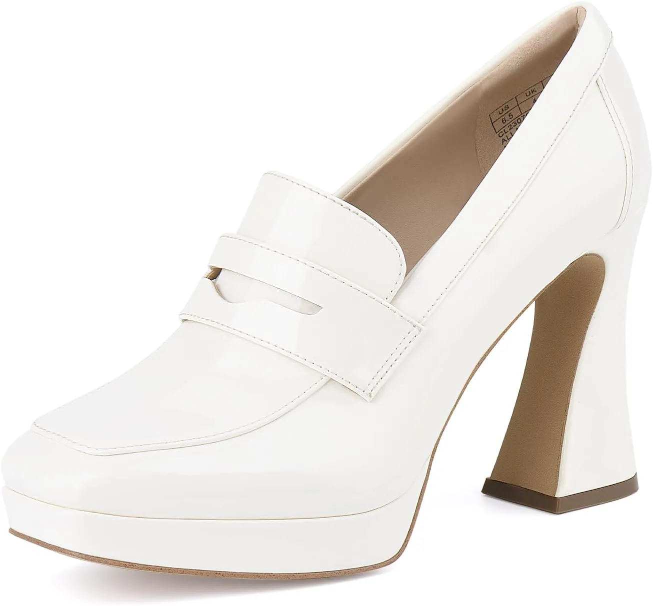 JENN ARDOR Women's Platform Loafer Heels Square Closed Toe Chunky Block High Penny Loafers Pumps Elegant Comfort Casual Slip On Wedding Dress Shoes