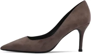 JOEupin Women's Pointed Toe Pumps Classic Suede Shoes Mid Heel Slip On Dress Pumps 3.15 Inch