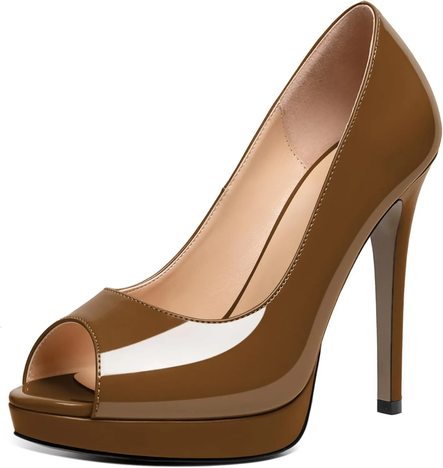 Joseywade Platform Stiletto Heels Peep Toe High Heel Pumps Women's 5 Inch Party Dance Dressy Slip On Shoes