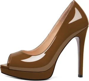 Joseywade Platform Stiletto Heels Peep Toe High Heel Pumps Women's 5 Inch Party Dance Dressy Slip On Shoes