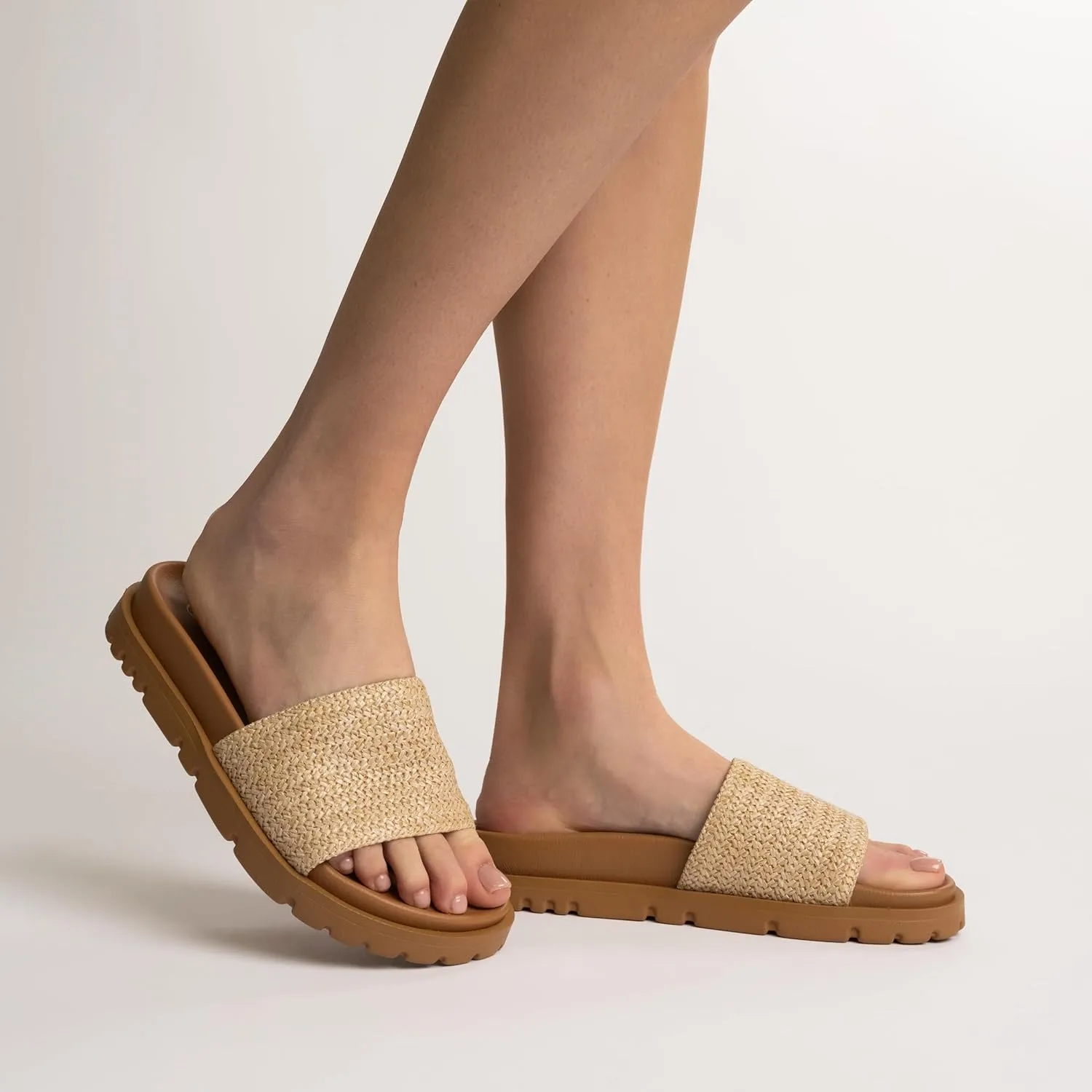 Journee Womens cushioned footbeds Starr slip on sandal open toe textile uppers