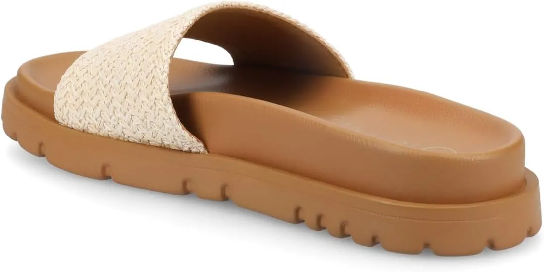 Journee Womens cushioned footbeds Starr slip on sandal open toe textile uppers