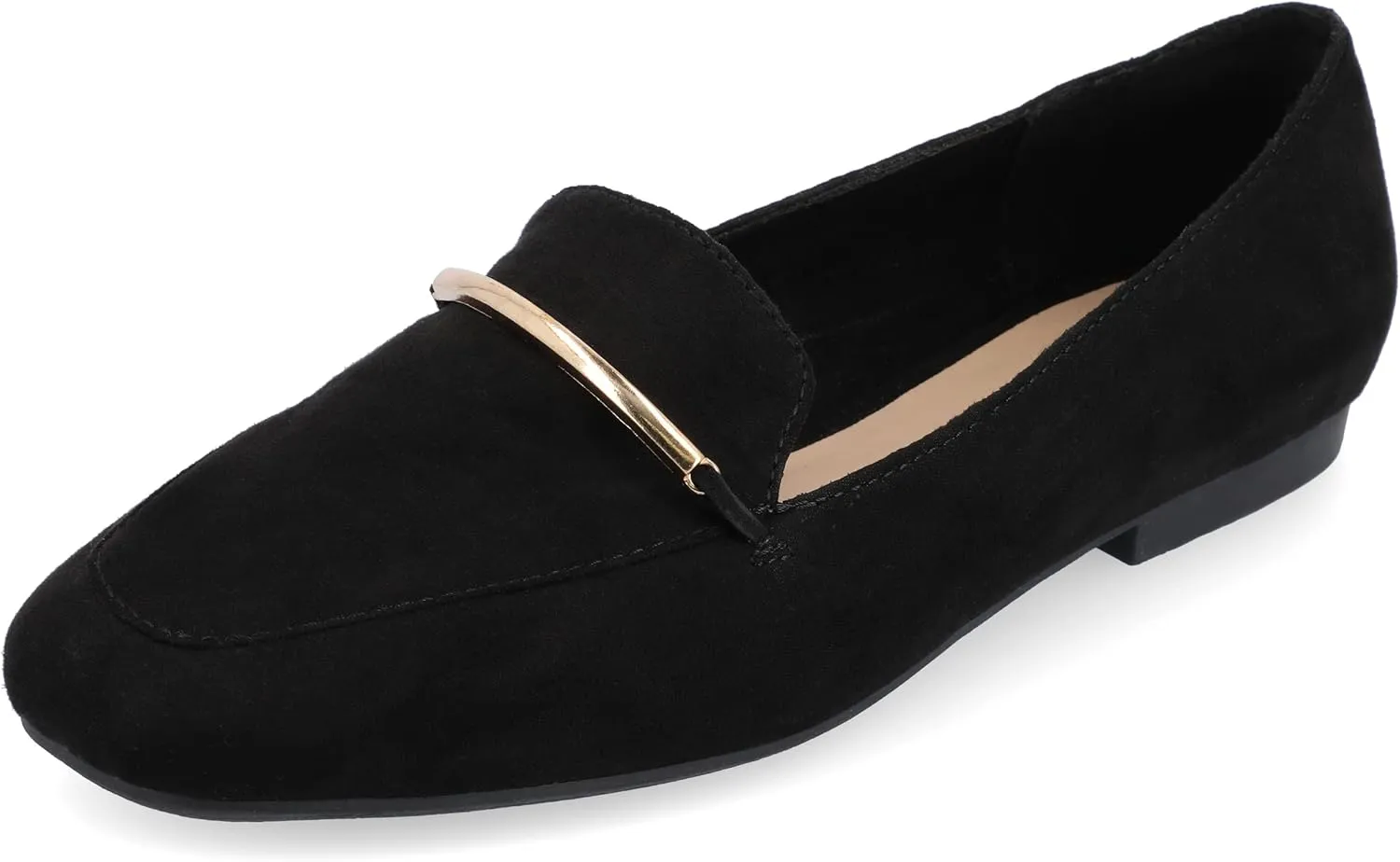 Journee Womens Loafer Flat Notched Topline Square Toe Slip-On Block Heel - Wrenn Casual Dress Shoe