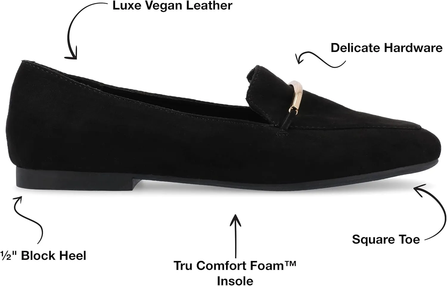 Journee Womens Loafer Flat Notched Topline Square Toe Slip-On Block Heel - Wrenn Casual Dress Shoe