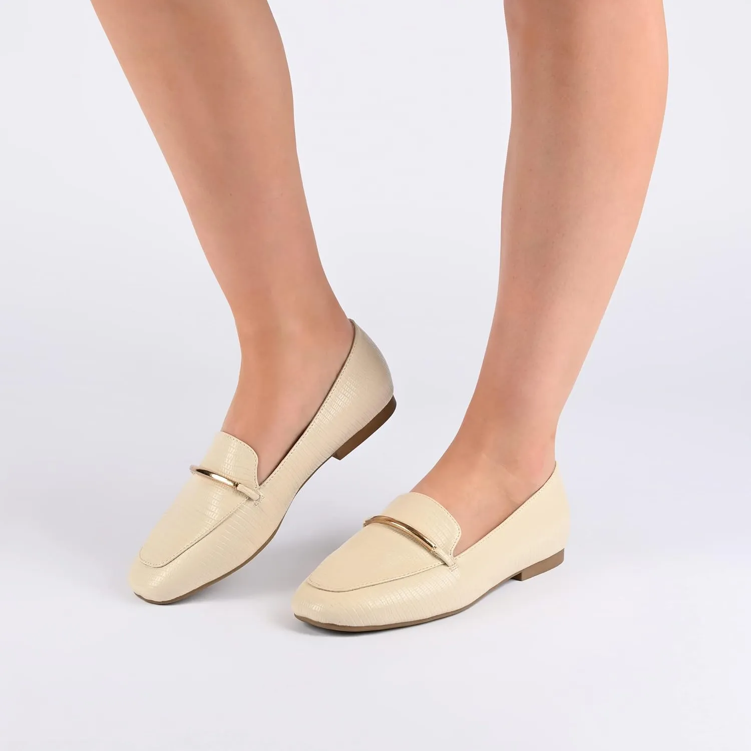 Journee Womens Loafer Flat Notched Topline Square Toe Slip-On Block Heel - Wrenn Casual Dress Shoe