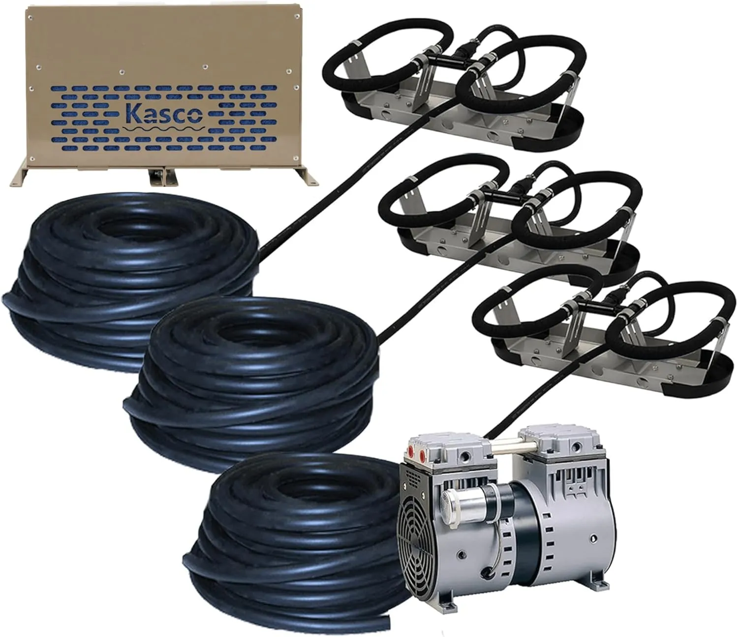 Kasco Robust-Aire Diffused Aeration System – Base Mount – 3 Diffuser, 1/2HP Double Piston, 120V Pond Aeration - RA3