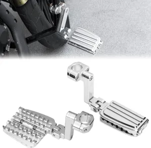 KEMIMOTO CNC Aluminum Highway Pegs with Expandable Heel Rests 1.25" Highway Long Angled Pegs Adjustable Fit for Street Glide Road King Road Glide Softail Dyna Sportster 1-1/4" Engine Guard Chrome