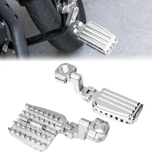 KEMIMOTO CNC Aluminum Highway Pegs with Expandable Heel Rests 1.25" Highway Short Angled Pegs Adjustable Fit for Street Glide Road King Road Glide Softail Dyna Sportster 1-1/4" Engine Guard Chrome