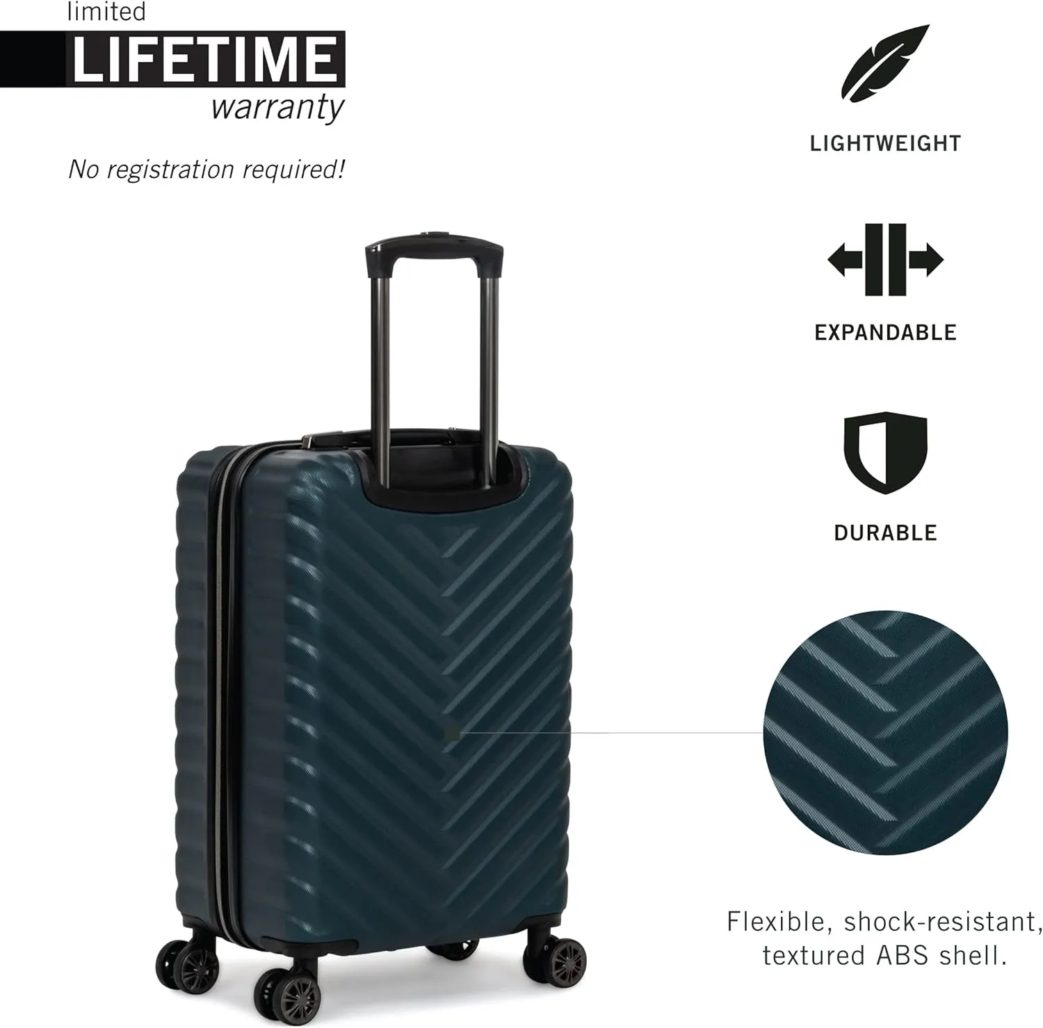 Kenneth Cole REACTION Madison Square Lightweight Hardside Chevron Expandable Spinner Luggage, Emerald, 28-Inch Checked