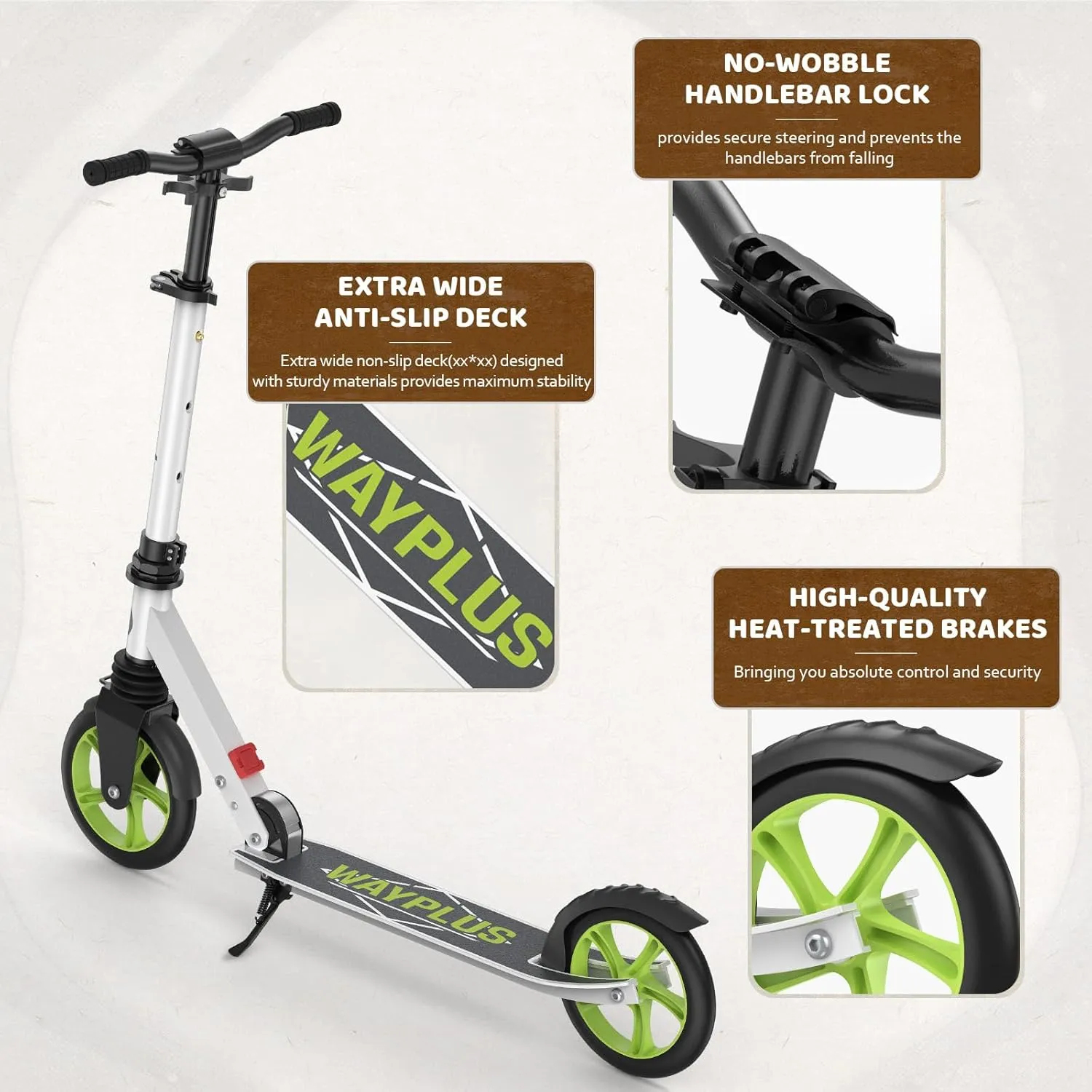 Kick Scooter for Ages 6 ,Kid, Teens & Adults. Max Load 240 LBS. Foldable, Lightweight, 8IN Big Wheels for Kids, Teen and Adults, 4 Adjustable Levels. Bearing ABEC9