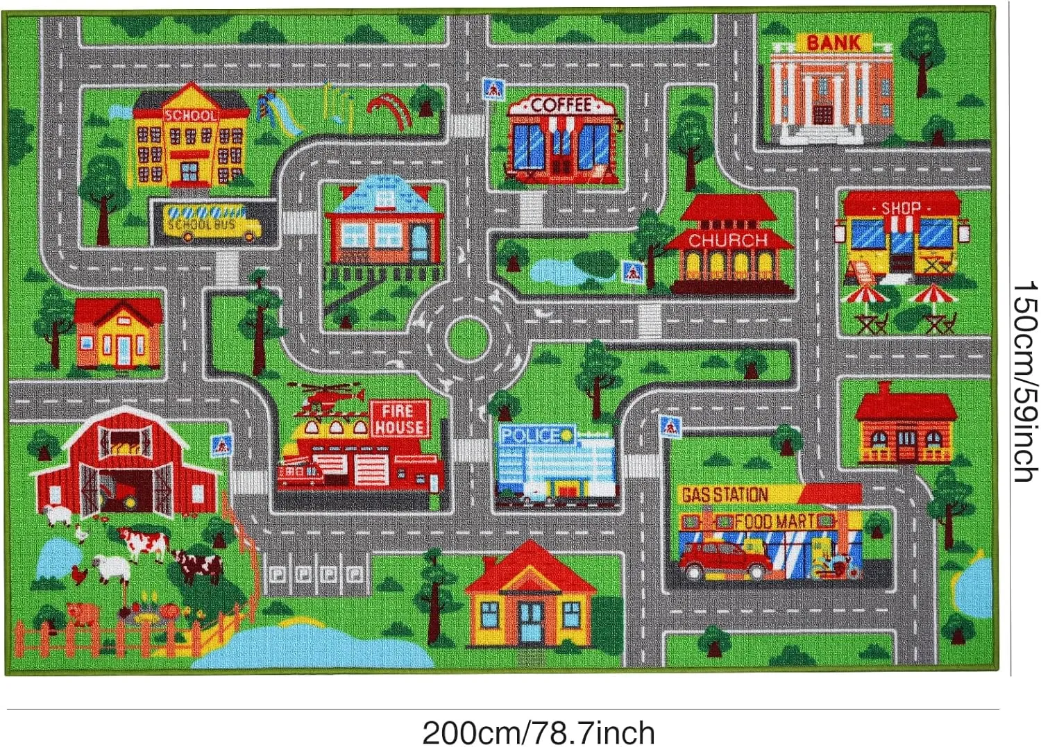 Kids Carpet Playmat Rug 78.7inx59in, Car Rug for Kids Cars, Non-Slip Town City Road Map Kids Rug for Playroom Bedroom Boys, Kids Car Mat Road Rug, Track Rug Car Play Rug for Kids (78.7X59 INCH)