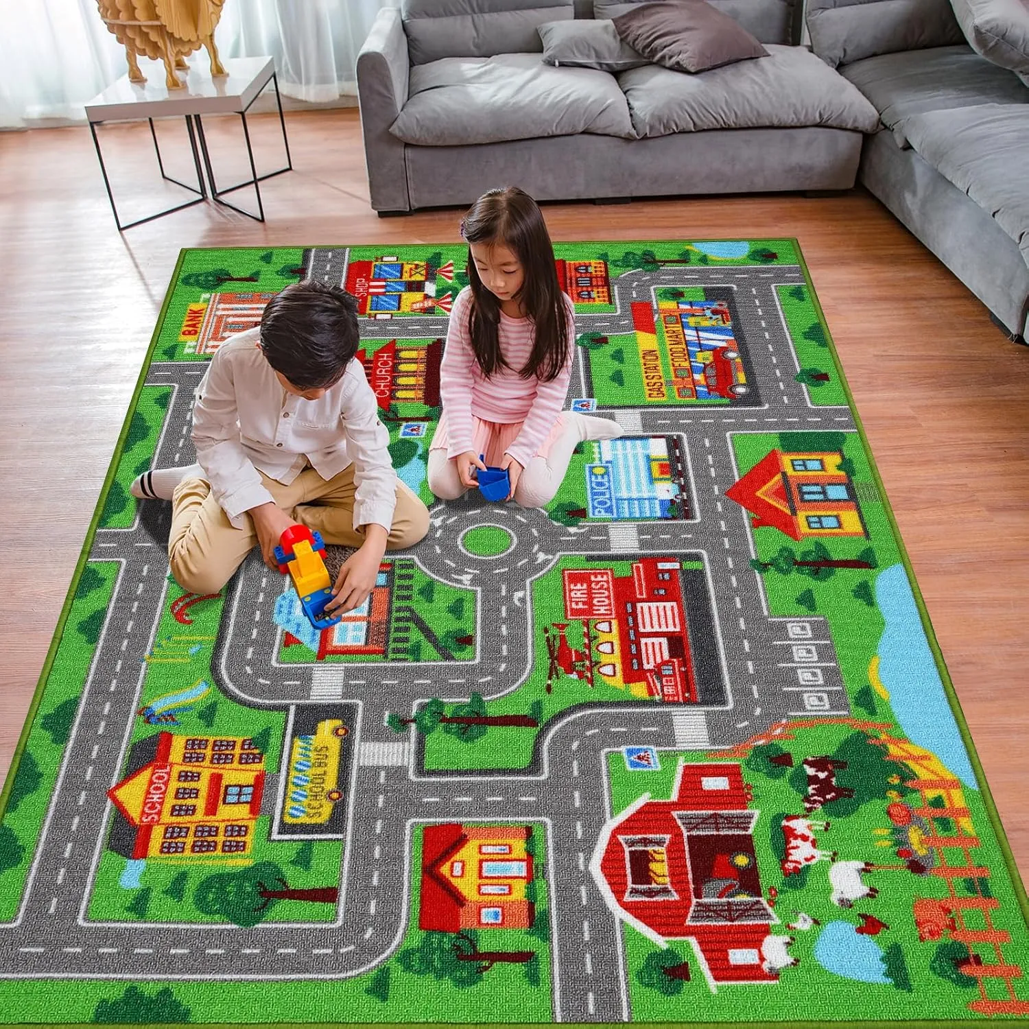 Kids Carpet Playmat Rug 78.7inx59in, Car Rug for Kids Cars, Non-Slip Town City Road Map Kids Rug for Playroom Bedroom Boys, Kids Car Mat Road Rug, Track Rug Car Play Rug for Kids (78.7X59 INCH)