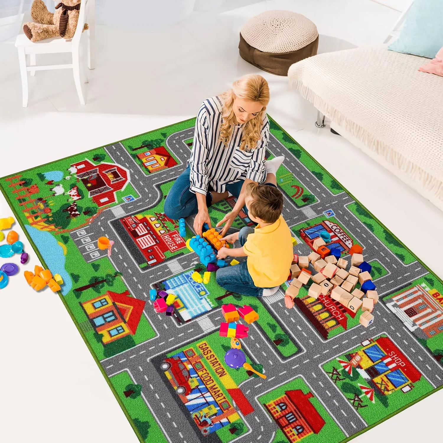 Kids Carpet Playmat Rug 78.7inx59in, Car Rug for Kids Cars, Non-Slip Town City Road Map Kids Rug for Playroom Bedroom Boys, Kids Car Mat Road Rug, Track Rug Car Play Rug for Kids (78.7X59 INCH)