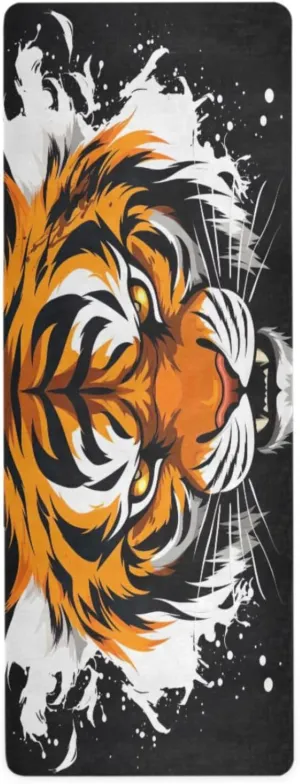Kigai Cool Tiger Yoga Mat Non Slip Exercise Mat - Foldable Travel Fitness Mat with Storage Bag for All Types of Yoga, Pilates & Floor Exercises 71x26 Inch