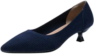Kitten Heel Pumps for Women Pointed Toe Knit Slip On Foldable Comfortable Casual Formal Dress Shoes