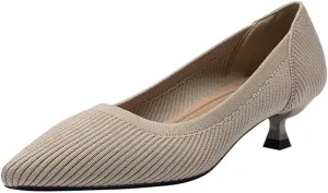 Kitten Heel Pumps for Women Pointed Toe Knit Slip On Foldable Comfortable Casual Formal Dress Shoes