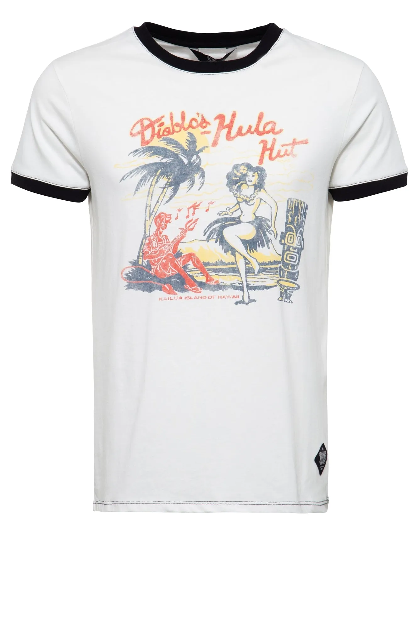 Kontrast T-Shirt aus reiner Baumwolle mit Pin Up Print «Diablos Hula»