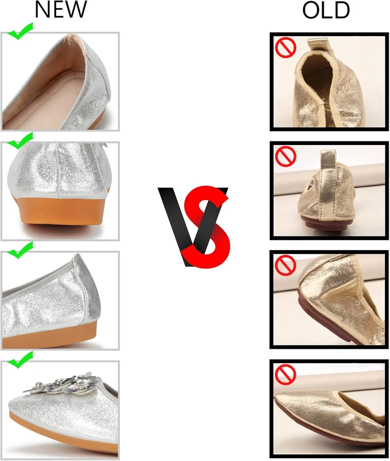KUNWFNIX Women Ballet Flats Rhinestone Wedding Ballerina Shoes Foldable Sparkly Comfort Slip on Flat Shoes
