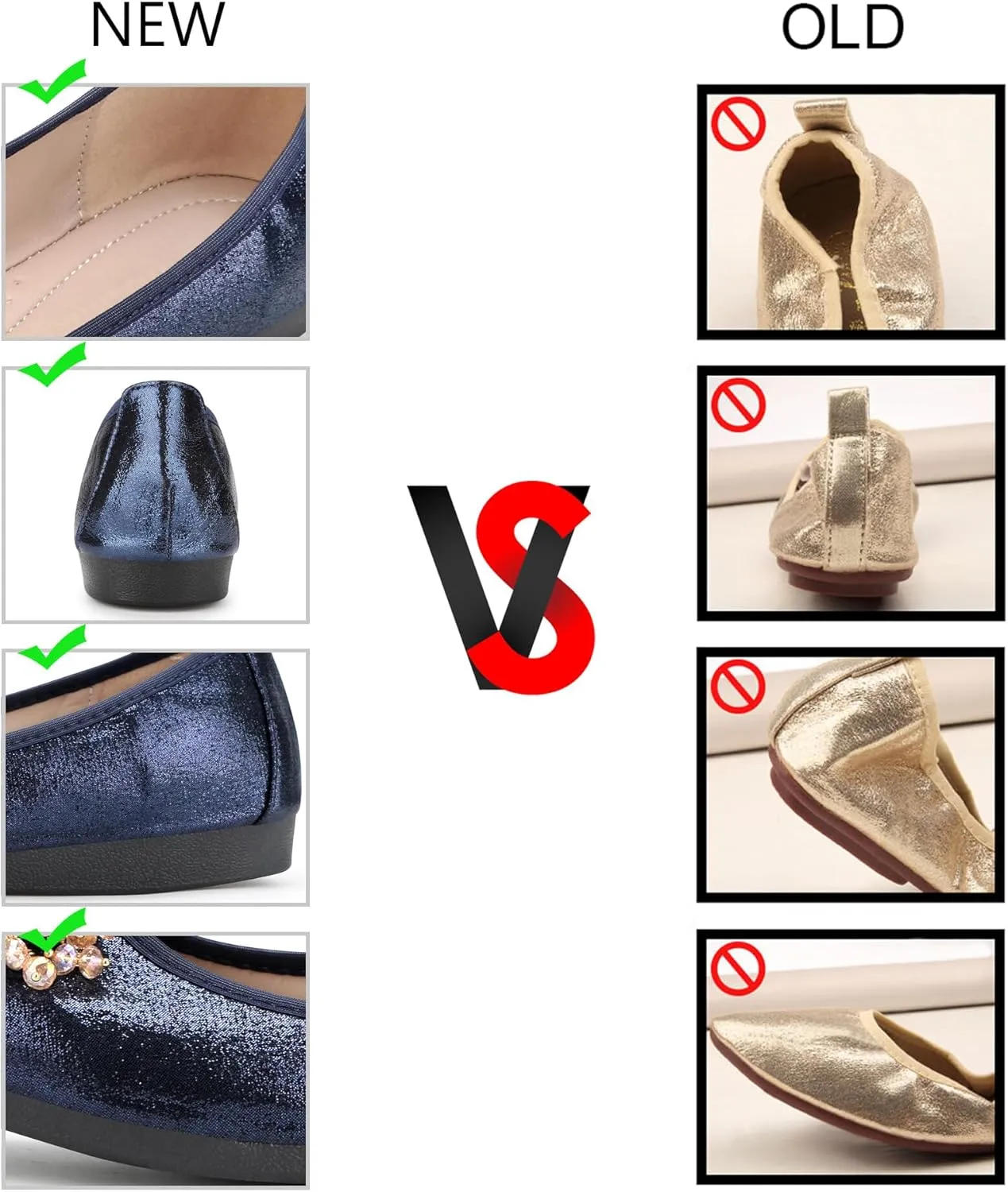 KUNWFNIX Women Ballet Flats Rhinestone Wedding Ballerina Shoes Foldable Sparkly Comfort Slip on Flat Shoes