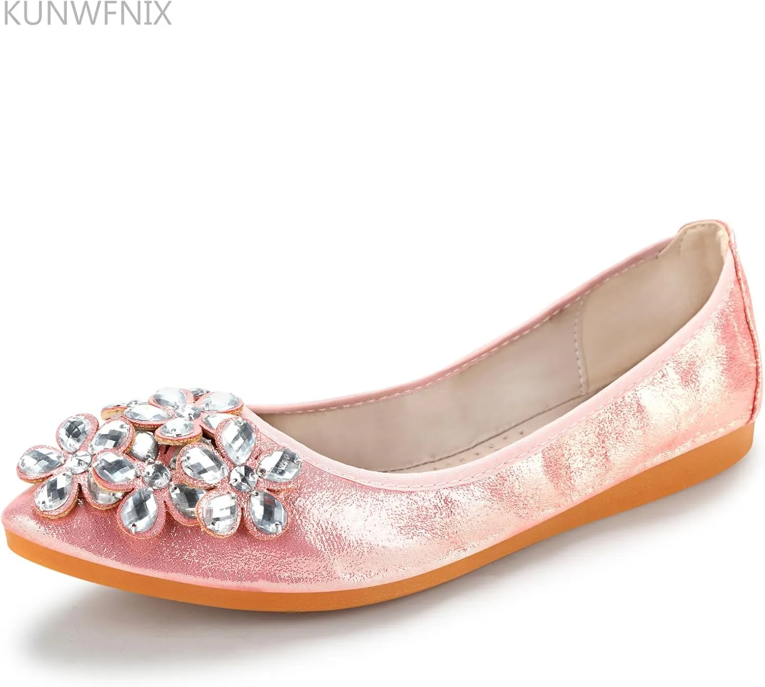 KUNWFNIX Women Ballet Flats Rhinestone Wedding Ballerina Shoes Foldable Sparkly Comfort Slip on Flat Shoes