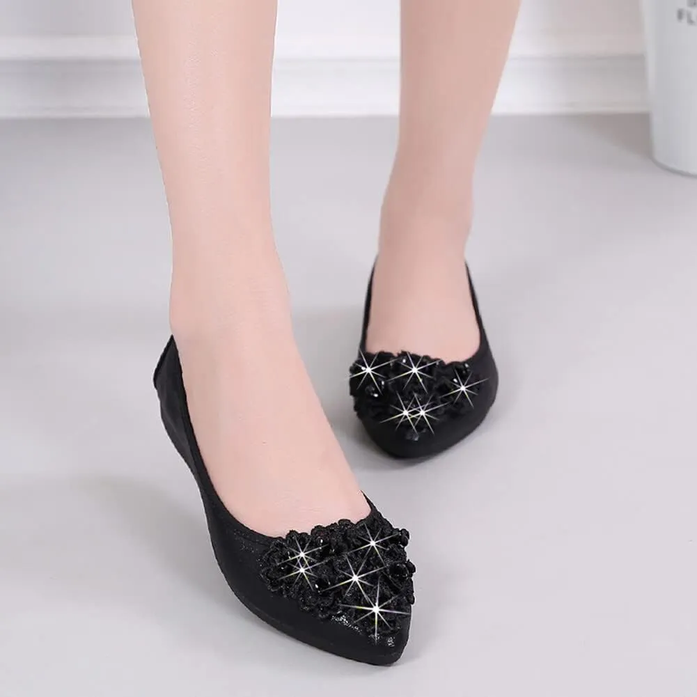 KUNWFNIX Women Ballet Flats Rhinestone Wedding Ballerina Shoes Foldable Sparkly Comfort Slip on Flat Shoes