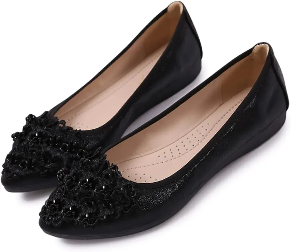 KUNWFNIX Women Ballet Flats Rhinestone Wedding Ballerina Shoes Foldable Sparkly Comfort Slip on Flat Shoes