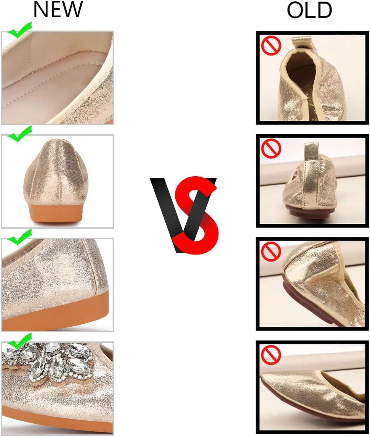 KUNWFNIX Women Ballet Flats Rhinestone Wedding Ballerina Shoes Foldable Sparkly Comfort Slip on Flat Shoes